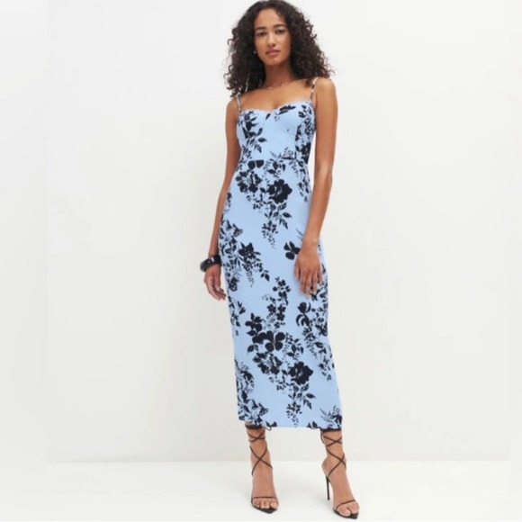Reformation Dresses & Skirts - Reformation Pennington Blue Floral Dress Beatriz MIDI Dress Size 10 NWT